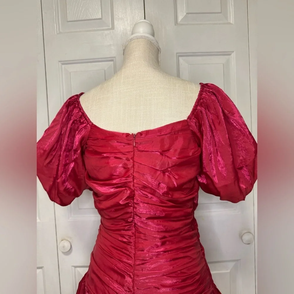 Storia Vibrant Red Mini Dress Ruched Ribbed M - Picture 6 of 9